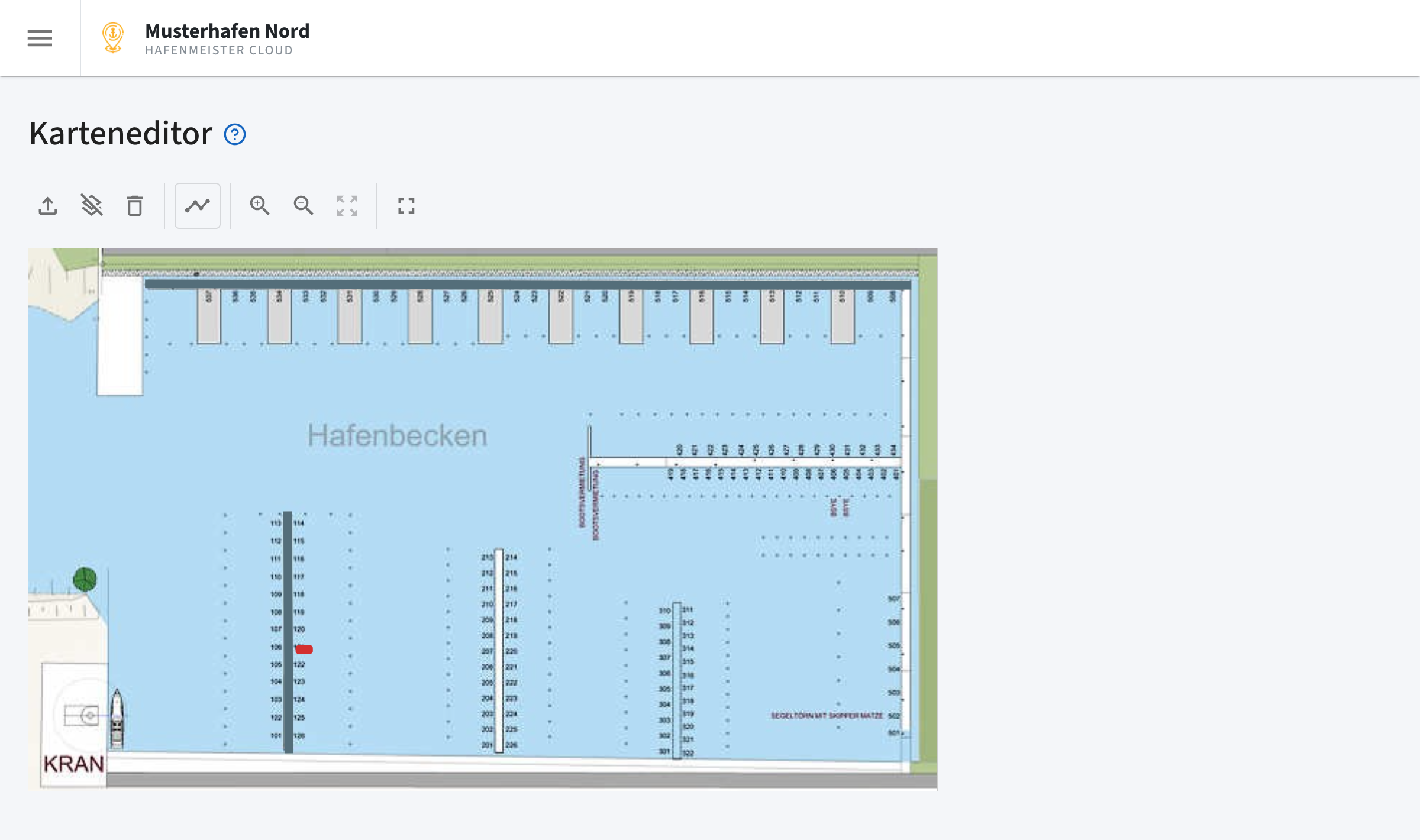 Karteneditor in Hafenmeister.App zum Anlegen und Bearbeiten von Stegen und Liegeplätzen